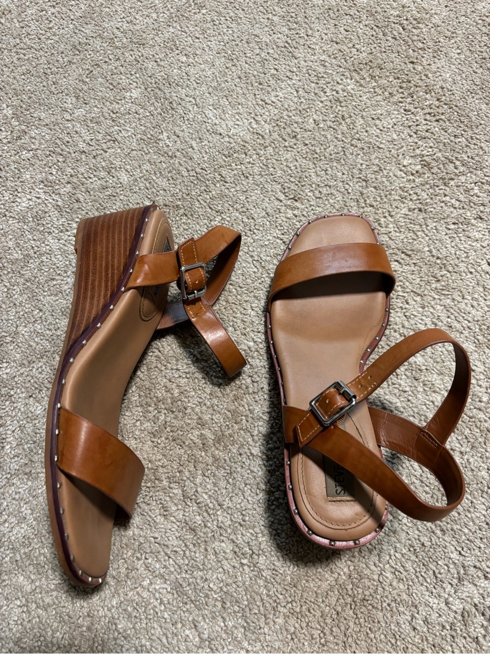 Steve Madden Tan Brown Leather Wedge Sandals